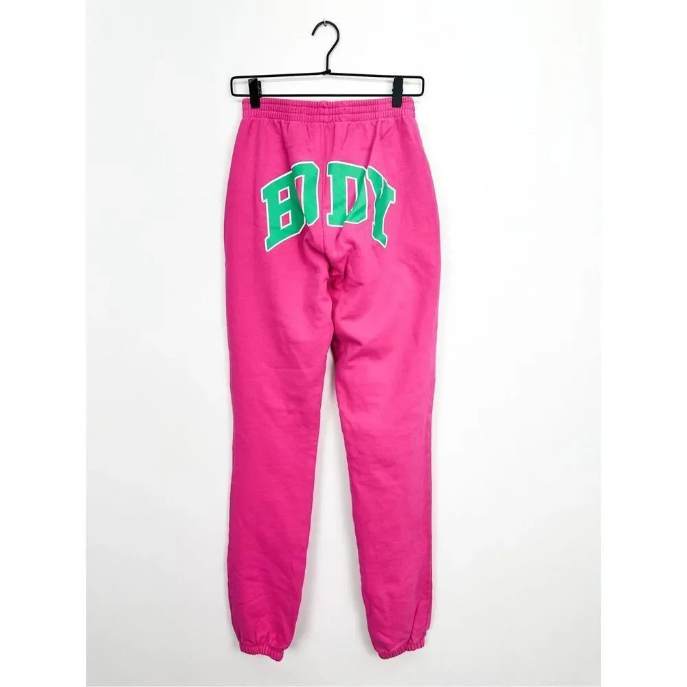 Body by Raven Tracy Pink Green Backshot Logo High Rise Elastic Waist Jogger Swea - Picture 3 of 16